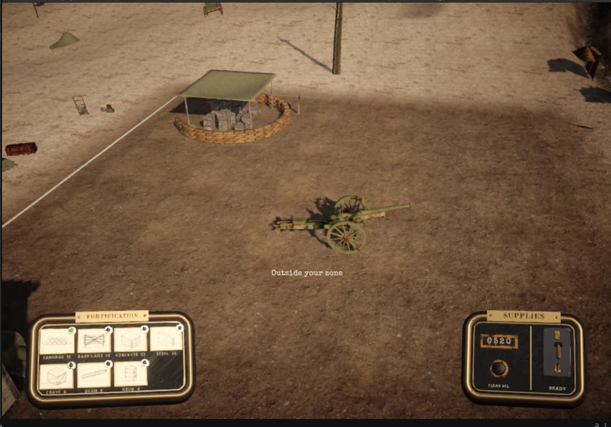 Building fortifications around the field gun